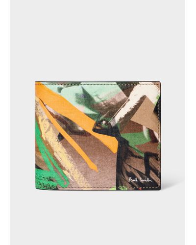 Paul Smith 'life Drawing' Print Leather Billfold Wallet Multicolour - Grey