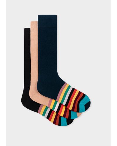 Paul Smith Stripe Tipping Socks Three Pack Multicolour - Blue