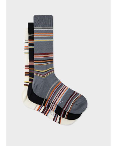 Paul Smith Spaced 'signature Stripe' Socks Three Pack Multicolour