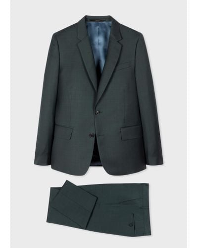 Paul Smith The Soho - Tailored-fit Dark Green Sharkskin Wool Suit - Blue