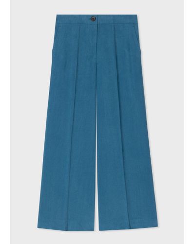 PS by Paul Smith Teal Wide Leg Cropped Trousers - Blue