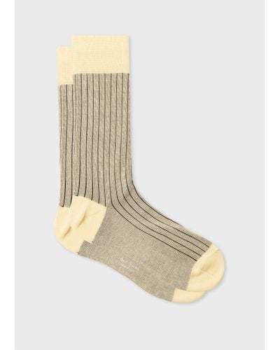 Paul Smith Cream And Grey Pinstripe Socks Yellow - Natural
