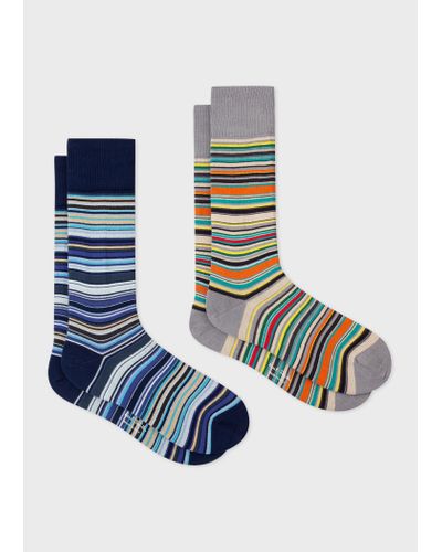 Paul Smith Navy And Grey 'signature Stripe' Socks Two Pack Multicolour - Blue