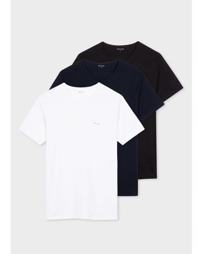 Paul Smith Mixed Colour Organic Cotton Logo Lounge T-shirts Three Pack - Blue