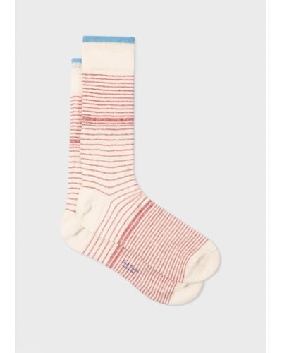 Paul Smith Red Linen-blend Faded Striped Socks White - Pink