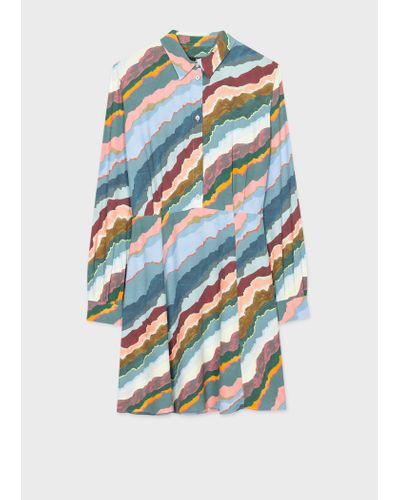 PS by Paul Smith 'torn Stripe' Shirt Dress Multicolour - White