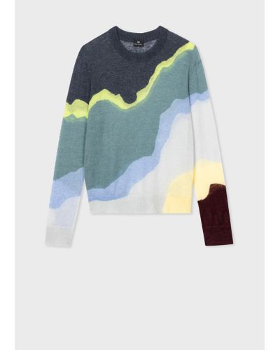 PS by Paul Smith Blue 'torn Stripe' Mohair-blend Jumper Green