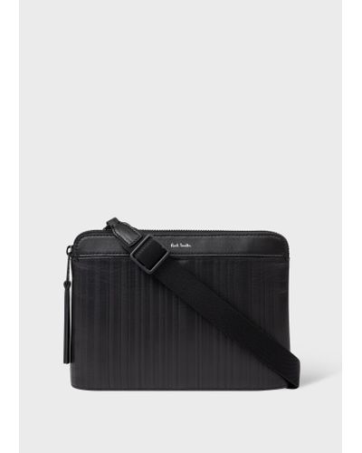 Paul Smith Black Leather 'shadow Stripe' Musette Bag