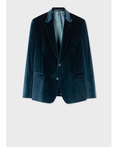 Paul Smith The Soho - Tailored-fit Navy Velvet Blazer Blue