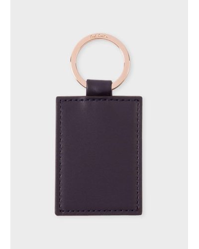 Paul Smith Navy Calf Leather Monogrammed Keyring - Blue
