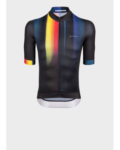 Paul Smith Men's Black Race Fit Cycling Jersey With 'artist Stripe' Fade - Blue