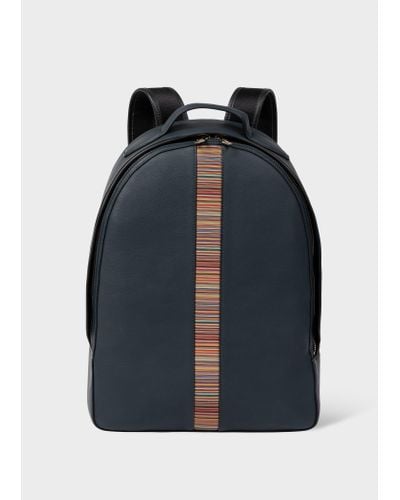 Paul Smith Dark Blue Leather 'signature Stripe' Backpack