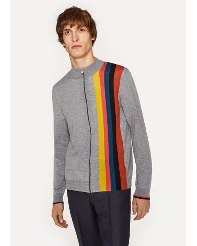 Paul Smith Grey Marl Merino-Wool Zip Cardigan With Large 'Artist Stripe' in  Gray for Men - Lyst