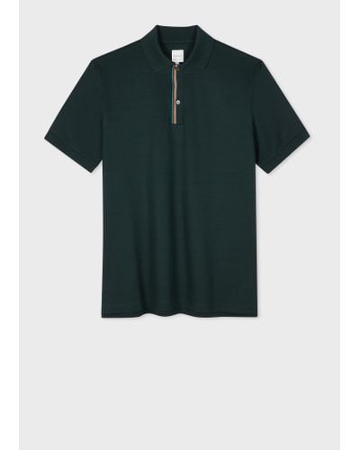 Paul Smith Dark Green 'signature Stripe' Trim Polo Shirt