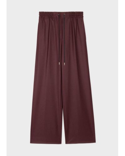 Paul Smith Burgundy Wool-cashmere Drawstring Wide Leg Trousers Red - Purple