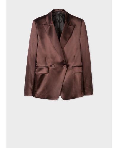 Paul Smith Burgundy Satin Tuxedo Double-breasted Blazer Red - Brown