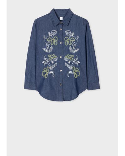 PS by Paul Smith Navy Chambray Embroidered Shirt Blue