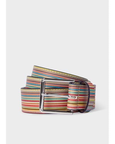 Paul Smith Embossed 'signature Stripe' Leather Belt Multicolour