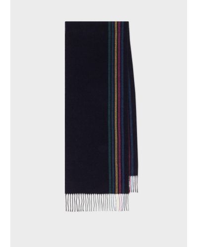 PS by Paul Smith Dark Blue Wool-blend 'sports Stripe' Scarf