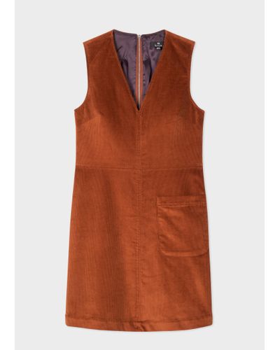PS by Paul Smith Rust Corduroy V-neck Dress Brown