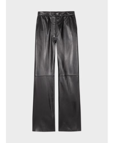 Paul Smith Bootcut Leather Trousers Black - Grey