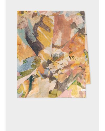 Paul Smith 'floral Collage' Silk Scarf Pink