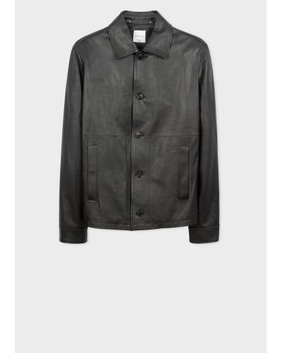 Paul Smith Black Leather Chore Jacket for Men - Lyst