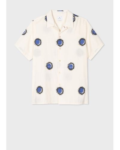 PS by Paul Smith White Cotton-blend Fil Coupé 'sun' Shirt Blue - Natural