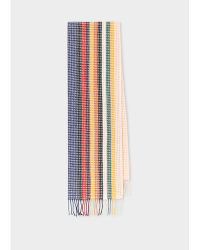 Paul Smith 'signature Stripe' Basketweave Cashmere-blend Scarf Multicolour - White