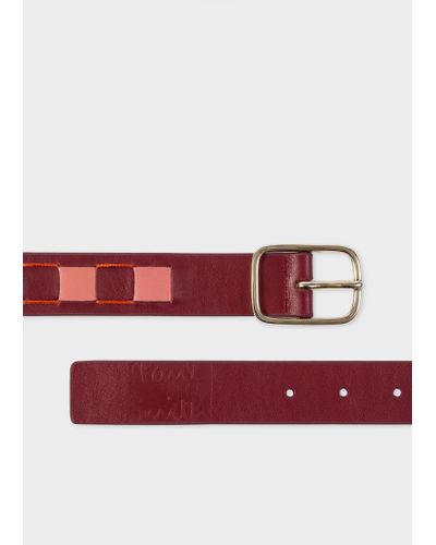 Paul Smith Burgundy 'screen Check' Leather Belt - Red