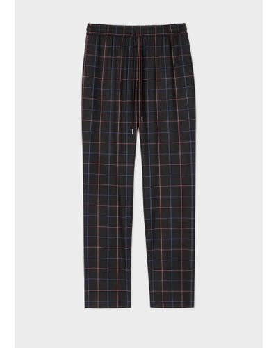 PS by Paul Smith Black Windowpane Flannel Drawstring Trousers
