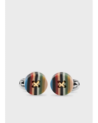 Paul Smith Signature Stripe' Button Cufflinks Multicolour - White