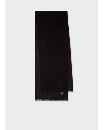PS by Paul Smith Black 'zebra' Embroidered Wool Scarf