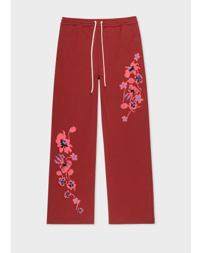 PS by Paul Smith Burgundy 'poppies' Wide-leg Joggers Red