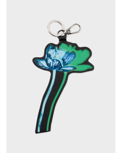 Paul Smith 'shadow Floral' Leather Keyring Multicolour - Green