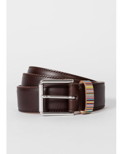 Paul Smith Dark Brown Leather Belt With 'signature Stripe' Keeper