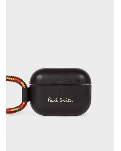 Paul Smith X Native Union - Black Leather Airpod Pro Case With Rope Lanyard