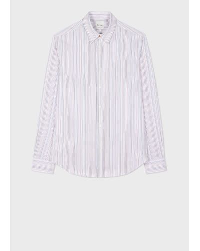Paul Smith Slim-fit White 'signature Stripe' Cotton Shirt