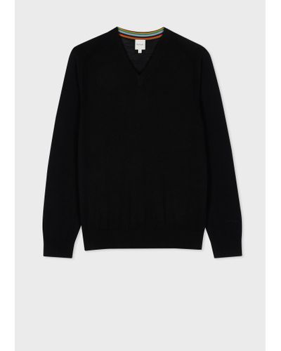 Paul Smith Black Merino Wool V-neck Jumper