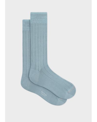Paul Smith Sky Blue Cotton-blend Ribbed Socks