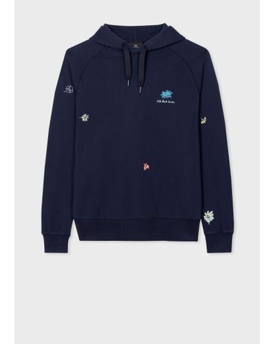 PS by Paul Smith Navy Embroidered Floral Hoodie Blue