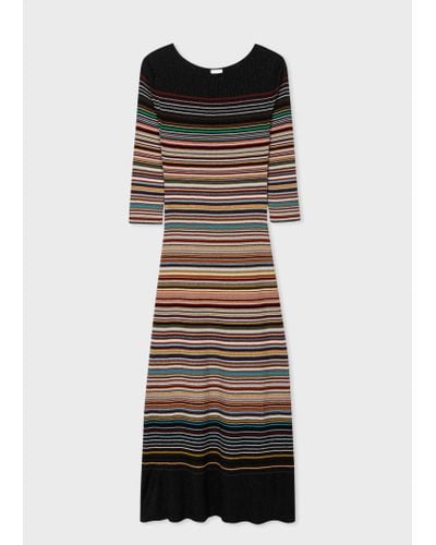 Paul Smith 'signature Stripe' Knitted Midi Dress - Black
