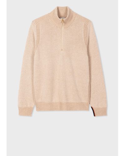 Paul Smith Camel Lambswool Half-zip Jumper White - Natural