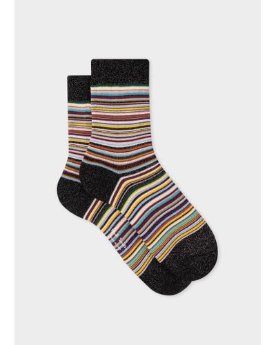 Paul Smith Women's Glitter 'signature Stripe' Socks - Black