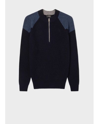 PS by Paul Smith Navy Wool-blend Zip-neck Jumper - Blue