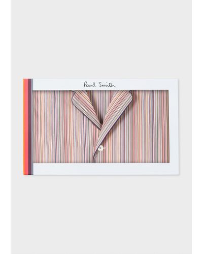 Paul Smith 'signature Stripe' Cotton Pyjama Set With Navy Trims Gift Box Set Multicolour - Pink