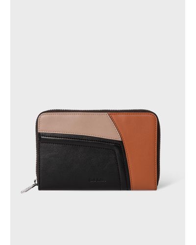 Paul Smith Black And Brown Leather 'patchwork' Zip-around Purse - White