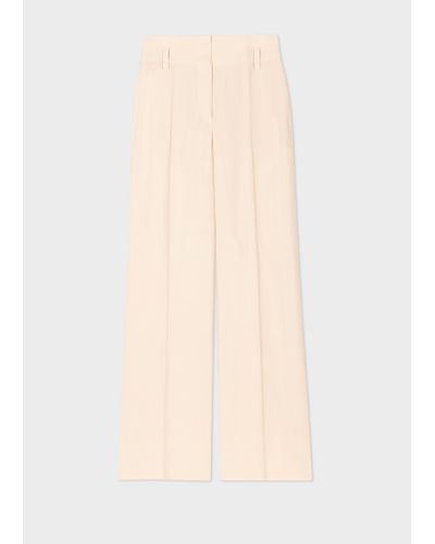 Paul Smith Ivory Wide Leg Linen Trousers White - Natural