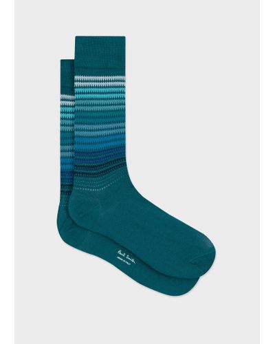 Paul Smith Teal Embroidered Stripe Socks - Blue