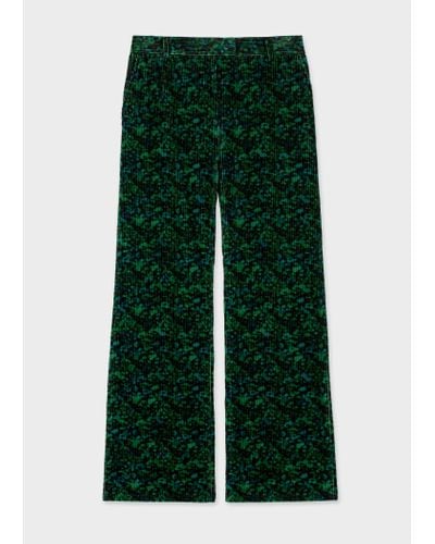 Paul Smith Green Cotton 'twilight Floral' Bootcut Trousers